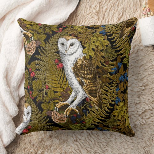 Owls ferns oak and berries 2 throw pillow