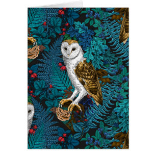 Owls, ferns, oak and berries 3