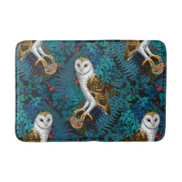 Owls, ferns, oak and berries 3 bath mat