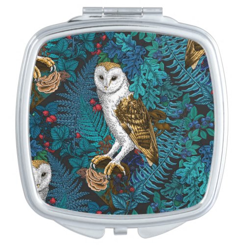 Owls ferns oak and berries 3 compact mirror