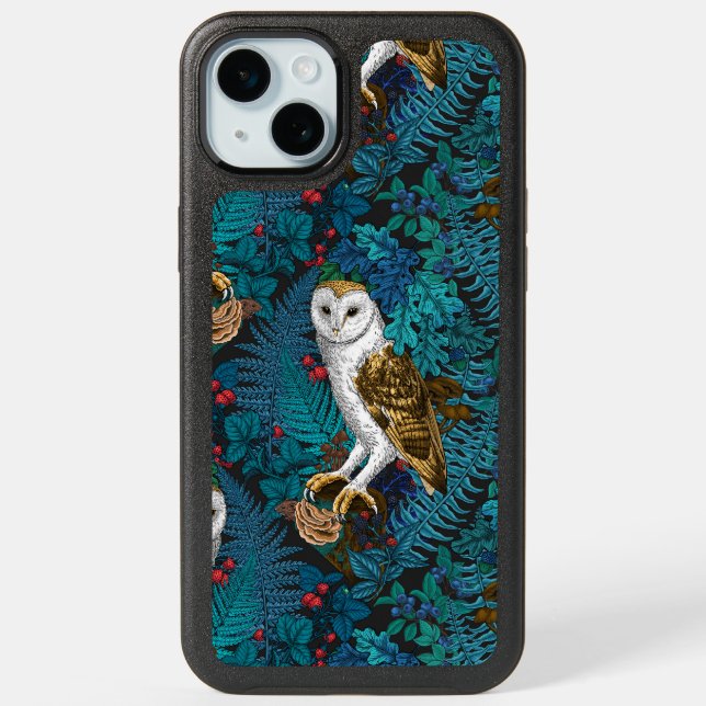 Owls, ferns, oak and berries 3 iPhone 15 plus case (Back)