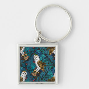 Owls, ferns, oak and berries 3 keychain
