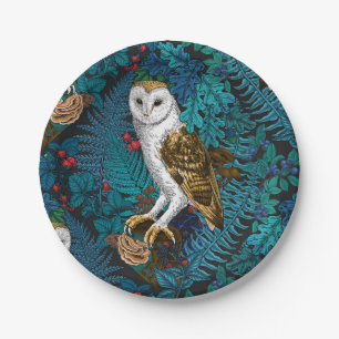 Owls, ferns, oak and berries 3 paper plates