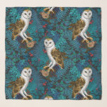 Owls, ferns, oak and berries 3 scarf<br><div class="desc">Hаnd-painted owls,  mouse,  forest berries and ferns, seamless pattern</div>