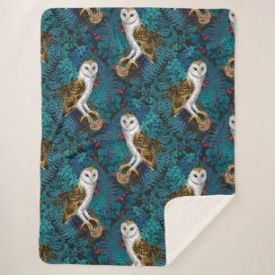 Owls, ferns, oak and berries 3 sherpa blanket