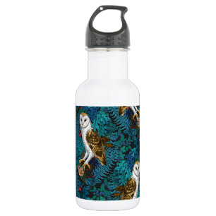 Owls, ferns, oak and berries 3 stainless steel water bottle