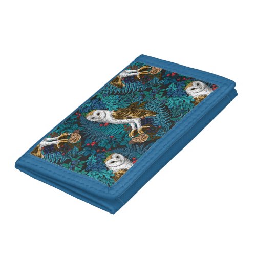 Owls ferns oak and berries 3 trifold wallet