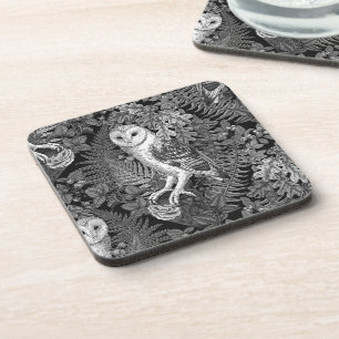 Owls, ferns, oak and berries 4 beverage coaster