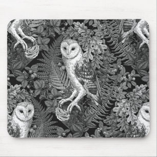 Owls, ferns, oak and berries 4 mouse pad