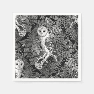 Owls, ferns, oak and berries 4 napkins