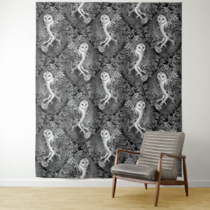 Owls, ferns, oak and berries 4 tapestry