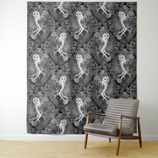 Owls, ferns, oak and berries 4 tapestry (In Situ)