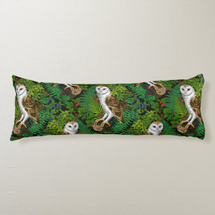 Owls, ferns, oak and berries body pillow
