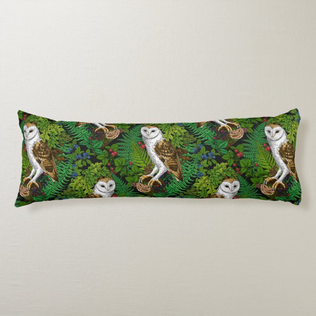 Owls, ferns, oak and berries body pillow (Front)