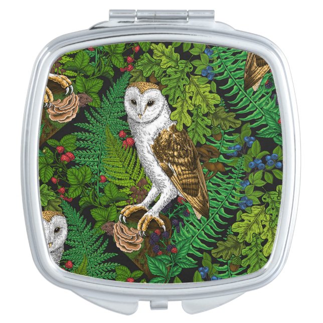 Owls, ferns, oak and berries compact mirror (Front)