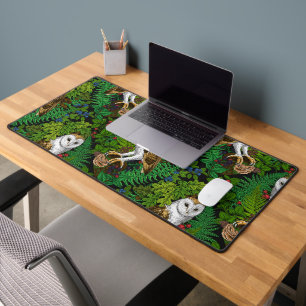 Owls, ferns, oak and berries desk mat