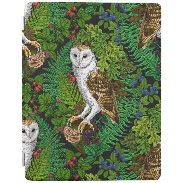 Owls, ferns, oak and berries iPad smart cover (Front)