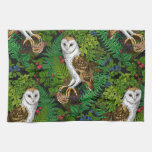 Owls, Ferns, Oak And Berries Kitchen Towel at Zazzle
