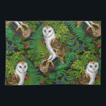 Owls, ferns, oak and berries kitchen towel<br><div class="desc">Hаnd-painted owls,  mouse,  forest berries and ferns, seamless pattern</div>