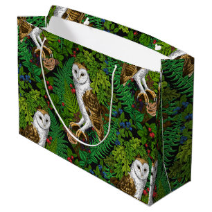 Owls, ferns, oak and berries large gift bag
