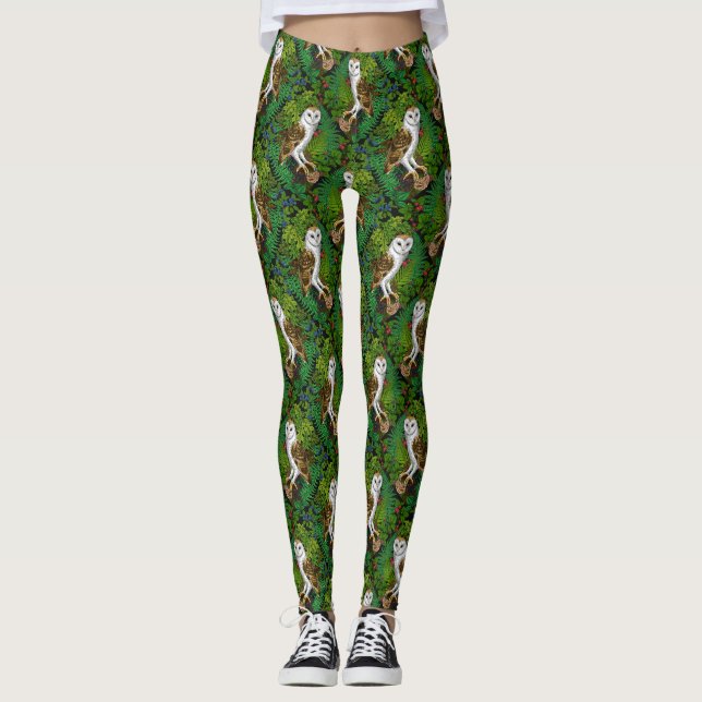 Owls, ferns, oak and berries leggings (Front)