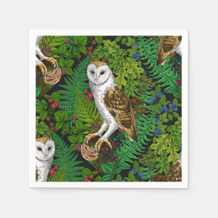 Owls, ferns, oak and berries napkins