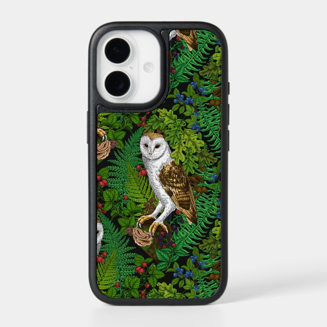 Owls, ferns, oak and berries otterbox iPhone case (Back)