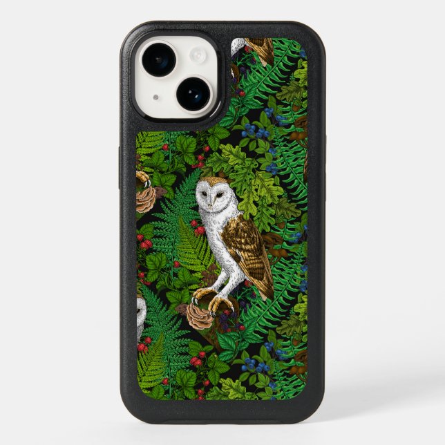 Owls, ferns, oak and berries otterbox iPhone case (Back)