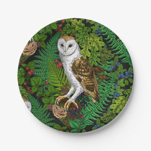 Owls ferns oak and berries paper plates