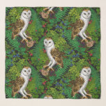 Owls, ferns, oak and berries scarf<br><div class="desc">Hаnd-painted owls,  mouse,  forest berries and ferns, seamless pattern</div>
