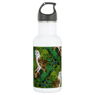 Owls, ferns, oak and berries stainless steel water bottle