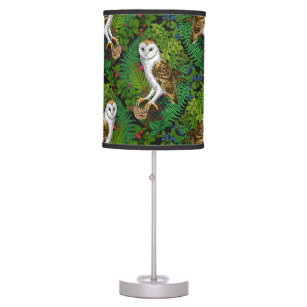 Owls, ferns, oak and berries table lamp