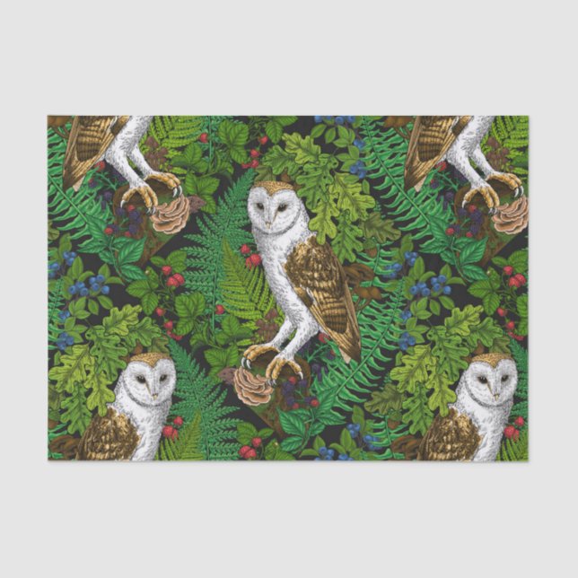 Owls, ferns, oak and berries tissue paper (Front)