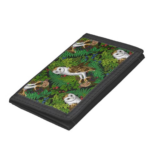 Owls ferns oak and berries trifold wallet