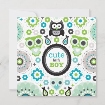 Owls Flowers Baby Boy Announcement Baby Shower by designalicious at Zazzle