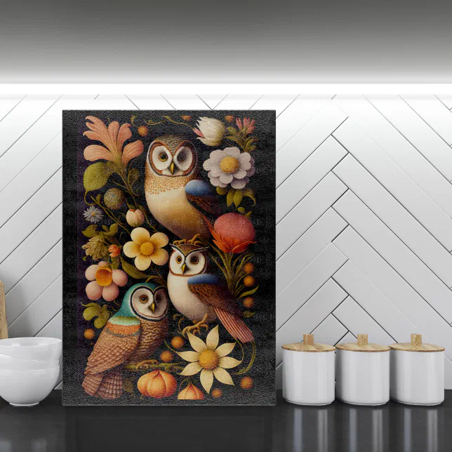 Discover Owls & Flowers | Modern Haeckel   Cutting Board