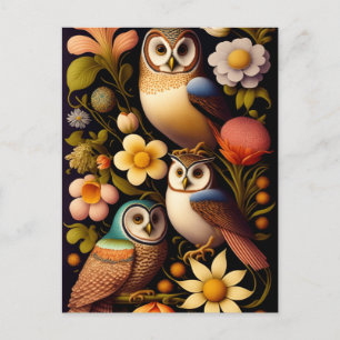 Owls & Flowers   Modern Haeckel  Postcard