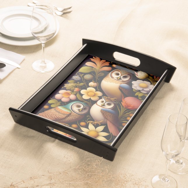 Owls & Flowers | Modern Haeckel  Serving Tray (Front)