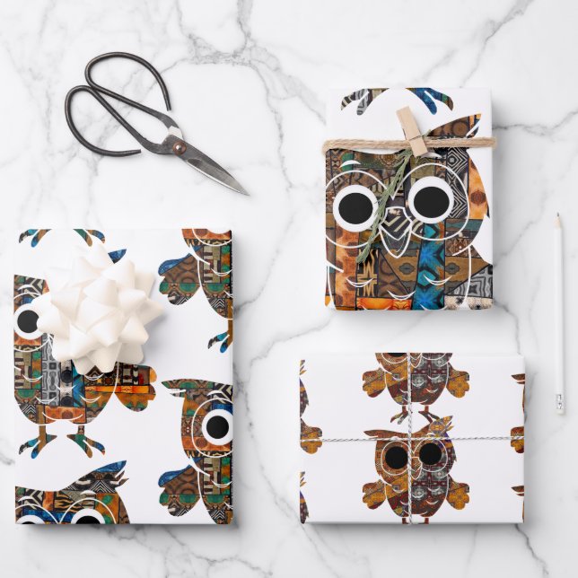 Owls Galore Wrapping Paper Flat Sheet Set of 3 (Front)