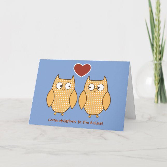 Owls Gay Wedding Card for Lesbian Brides (Front)