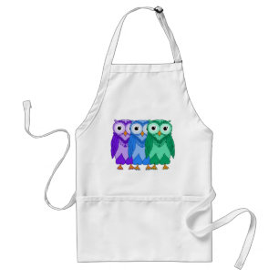 Owls: Green Blue Purple Adult Apron