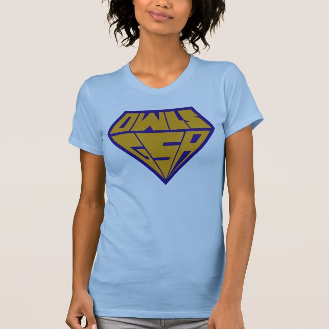 Owls GSA Superhero Logo Blue and Yellow T-Shirt (Front)
