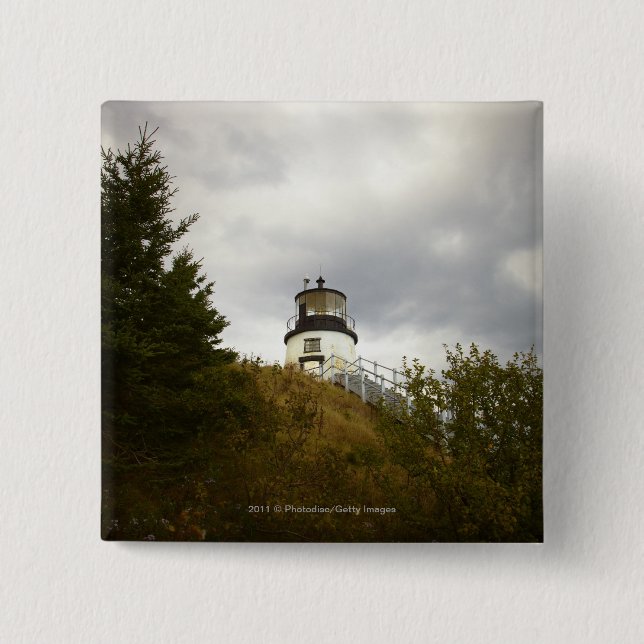 Owl's Head Lighthouse on a Cloudy Day Pinback Button (Front)