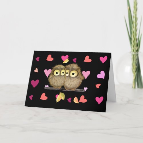 Owls Hearts Blank Greeting Card