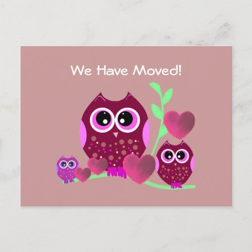 Owls  Hearts Weve Moved Announcement Postcard