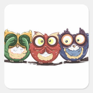 Owls Hoot See Speak Hear No Evil Square Sticker