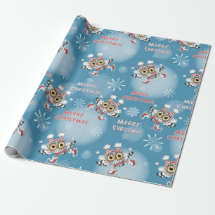 Owls Ice Skating Christmas Pattern Wrapping Paper
