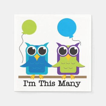 Owls I'm This Many 2nd Birthday Paper Napkins by kids_birthdays at Zazzle