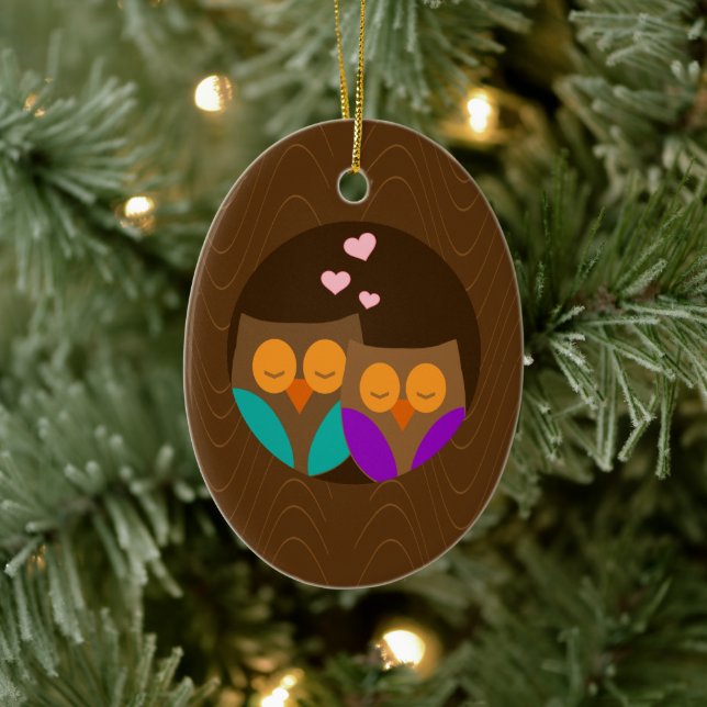 Owls in a Nest Ceramic Ornament (Tree)