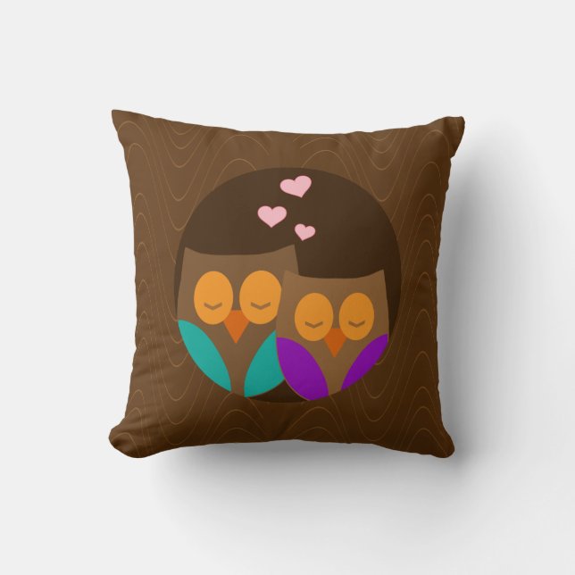 Owls in a Nest Throw Pillow (Front)